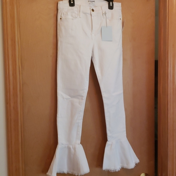 FRAME  sz 28(US 6) white denim flare crop … - Picture 2 of 5